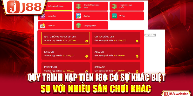 Quy trình nạp tiền J88 có sự khác biệt so với nhiều sân chơi khác