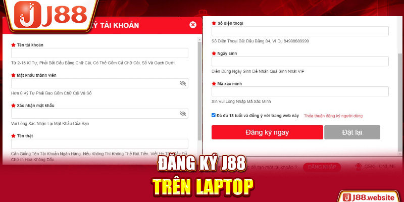 Đăng ký J88 trên laptop